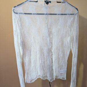 Wild Fable Sheer Lace Long Sleeve Top - Cream